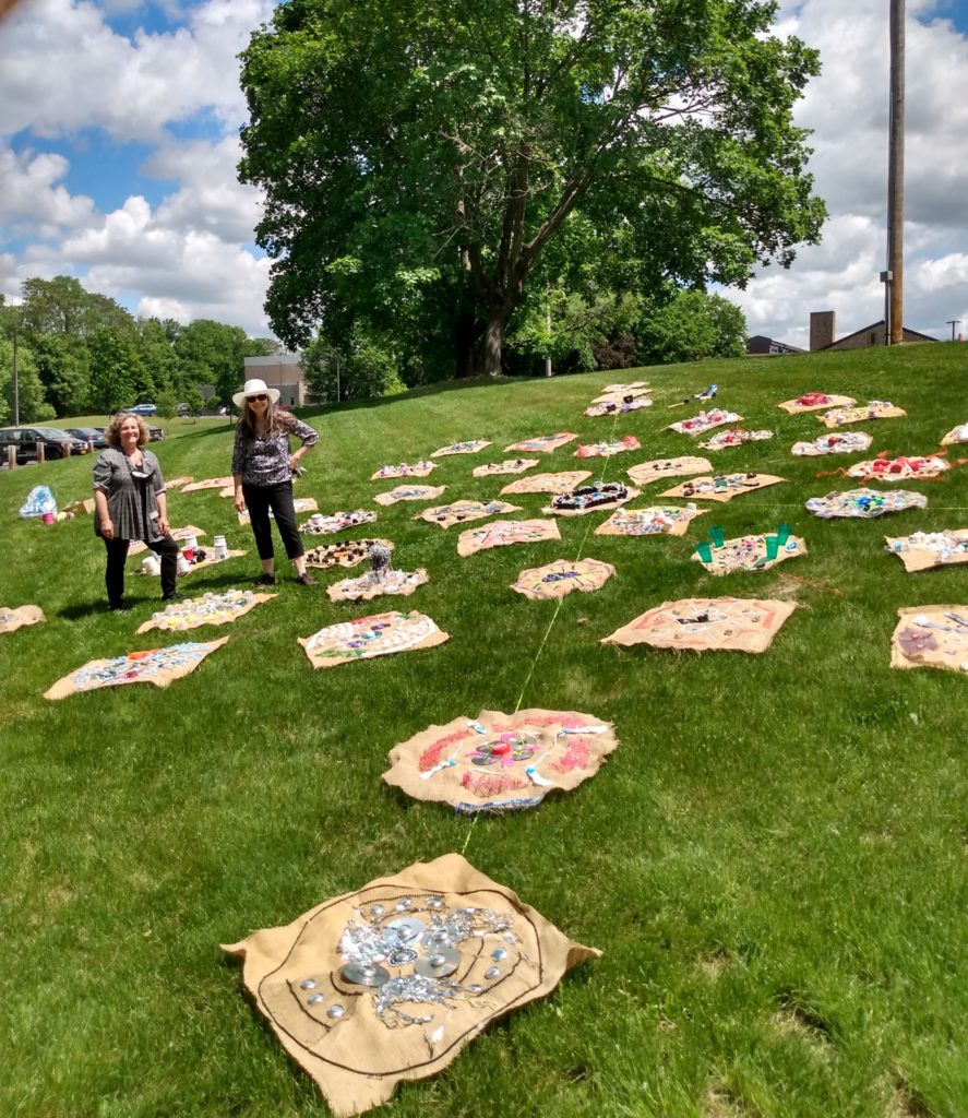 ENTA artists Martha Tobias & Mimi Graminski with Mandala installation at Rhinebeck High School